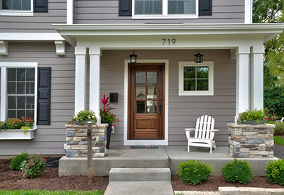 Front yard view of a new home
