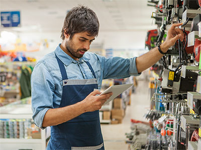 Employee taking inventory