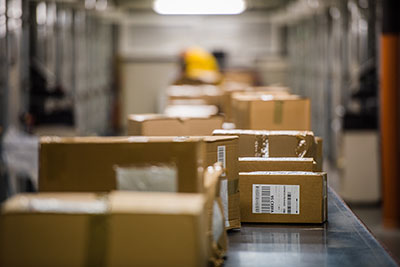 Boxes on a conveyor belt.
