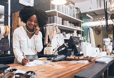 cashier on the phone