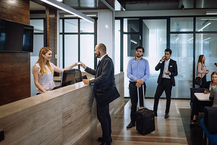 Man making a transaction at a bank