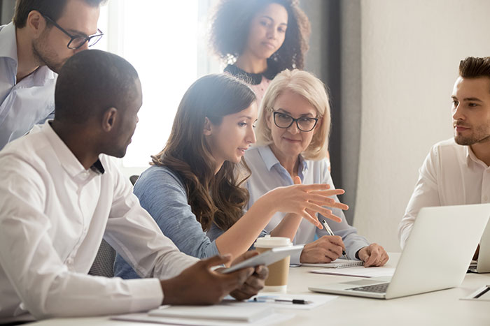 People at a work meeting.