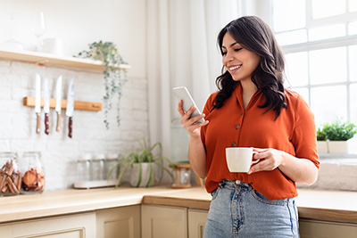 woman looking at her phone