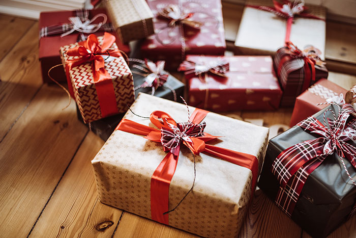 Elegantly wrapped Christmas presents.