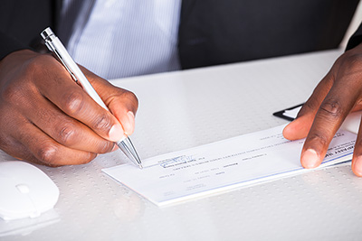 signing a check